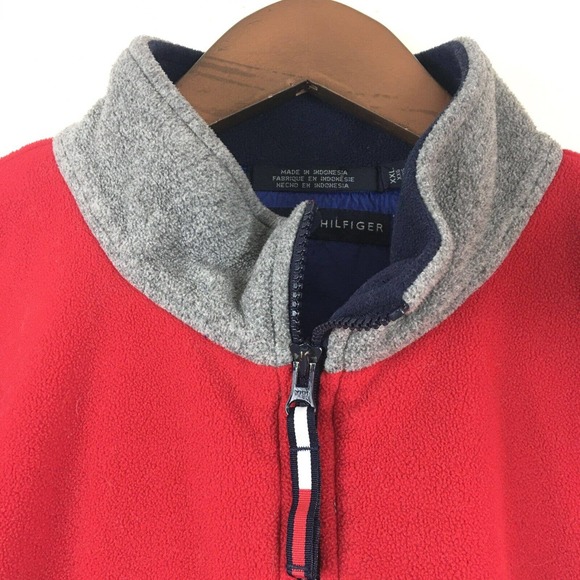 VTG Tommy Hilfiger Jacket Mens XXL Red Gray Fleece Full Zip Embroidered Logo YTK - Picture 5 of 13
